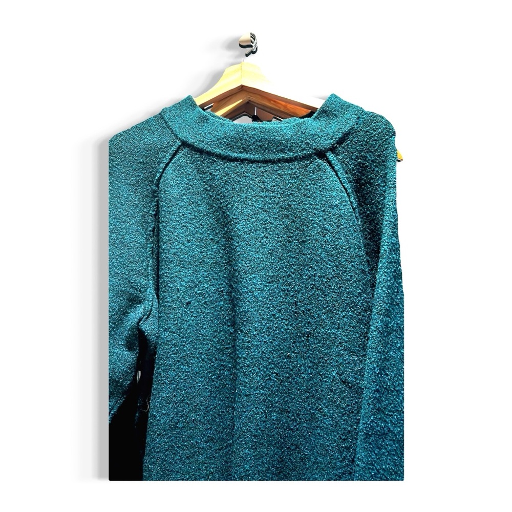 Free People Teal Bouclé Scoop Crewneck Sweater